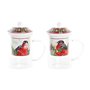 Tasse à infusion DKD Home Decor Oiseau Verre Porcelaine Rouge (300 ml) (2 Unités)