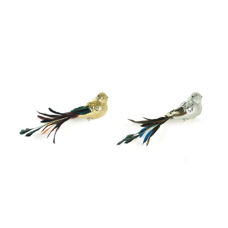 Décorations de Noël DKD Home Decor Polyester Oiseau Paillettes (26 x 5 x 7 cm) (2 Unités)