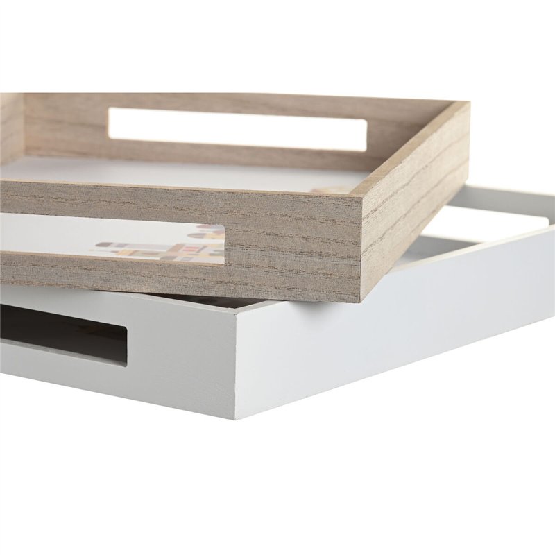 Image secondaire de Plateau apéritif DKD Home Decor Multicouleur Bois MDF Cottage Maisons (2 Unités) (40 x 30 x 5 cm)