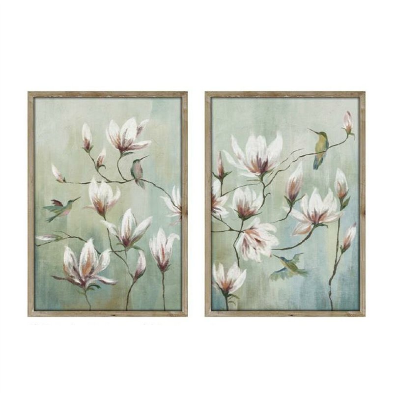 Cadre Home ESPRIT Bleu Blanc Fleurs Oriental 50 x 2,5 x 70 cm (2 Unités)
