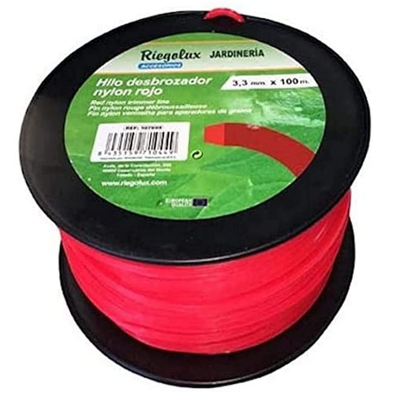 RIEGOLUX 107667 Fil débroussailleuse en Nylon carré, Rouge, 3 mm x 100 m