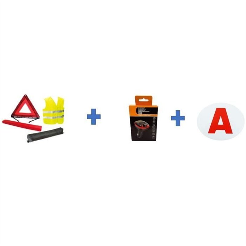 Pack sécurité - HTC EQUIPEMENT - Jeunes conducteurs - 1 gilet de sécurité + 1 triangle, 1 transmetteur fm, 1 disque électrostat