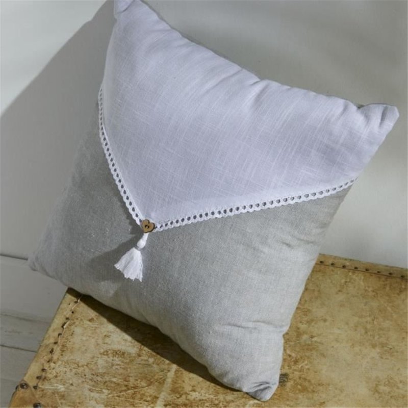 Coussin - TODAY - CHARME - Slub x Chambray x Pompon Capucune - 40 x 40 cm