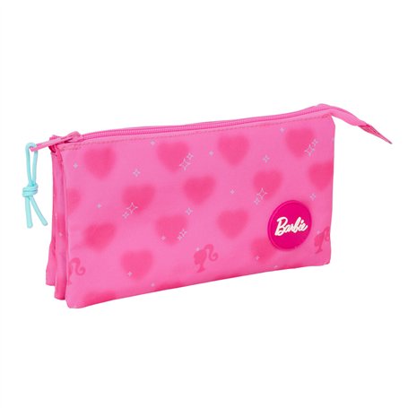 Trousse Fourre-Tout Triple Barbie Corazones Rose 22 x 12 x 3 cm