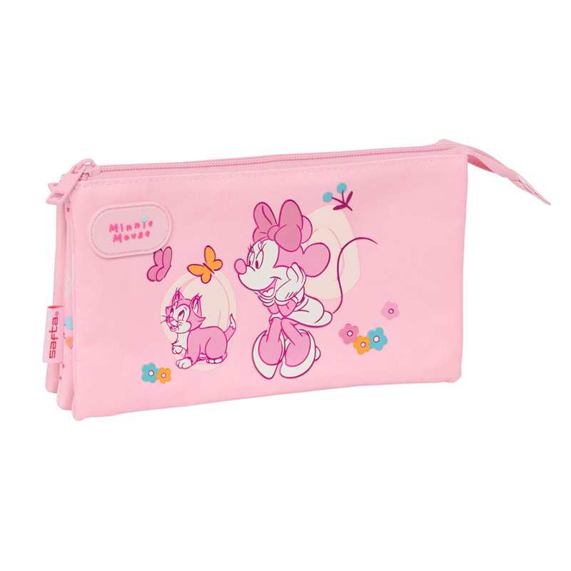 Trousse Fourre-Tout Triple Minnie Mouse Baby Rose 22 x 12 x 3 cm