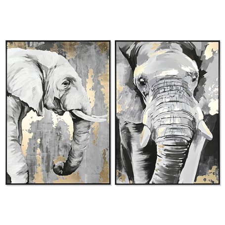 Cadre DKD Home Decor Blanc Noir Gris Doré Eléphant Colonial 100 x 4 x 140 cm (2 Unités)