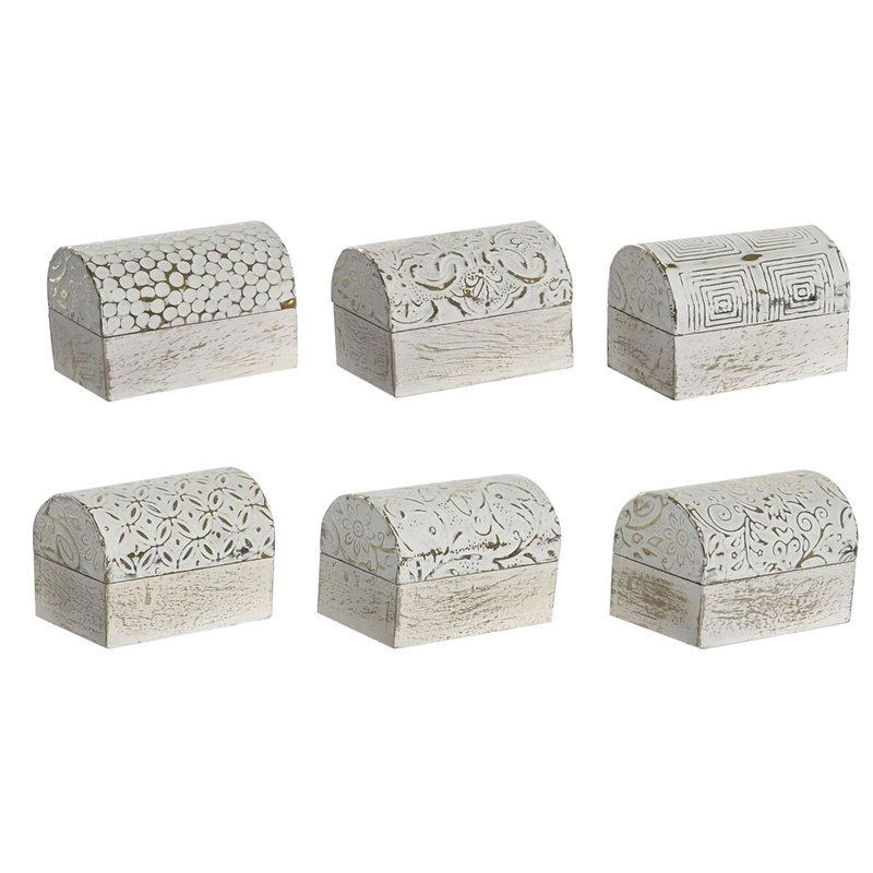 Boîte à bijoux DKD Home Decor Blanc Doré Aluminium Bois de manguier 7,5 x 5,3 x 5,3 cm (6 Unités)