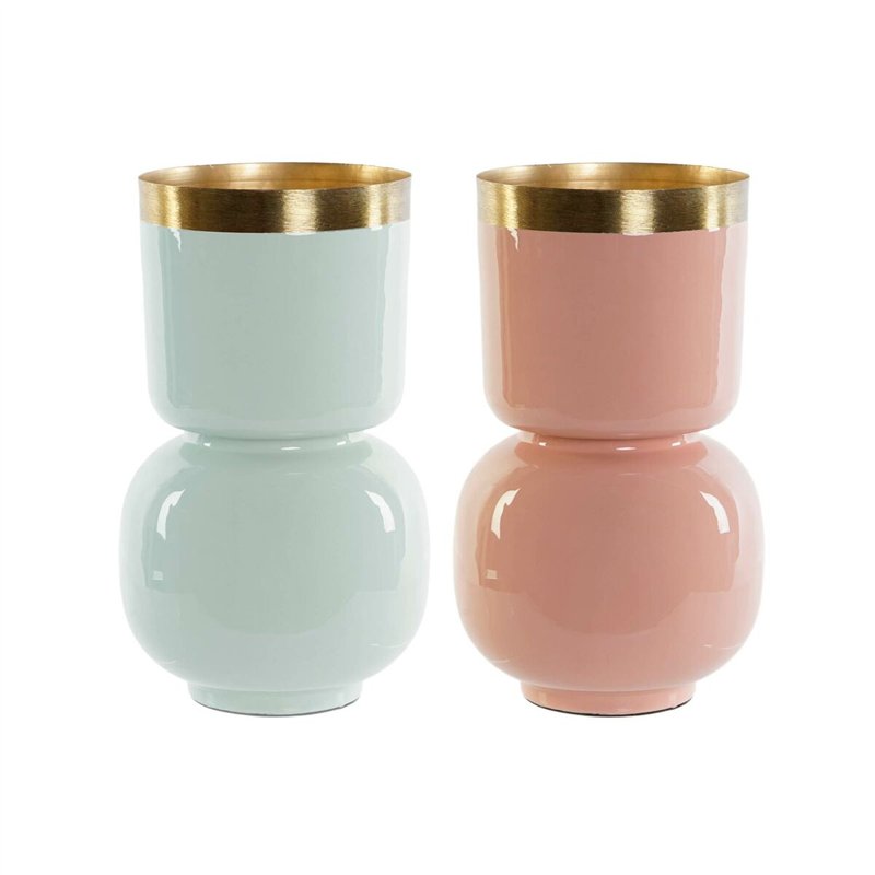 Vase DKD Home Decor Vert Doré Corail Fer Laqué 18 x 18 x 31 cm (2 Unités)