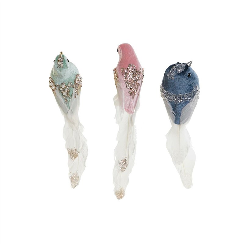 Décorations de Noël DKD Home Decor Multicouleur Oiseau 25 x 7 x 6 cm (3 Unités)