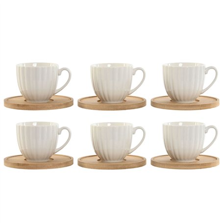 Jeu de 6 tasses avec plat Home ESPRIT Blanc Bambou Porcelaine 90 ml