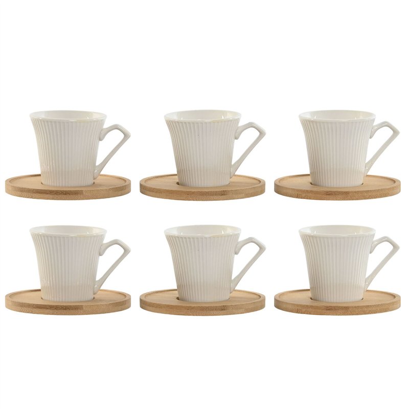 Jeu de 6 tasses avec plat Home ESPRIT Blanc Bambou Porcelaine 90 ml