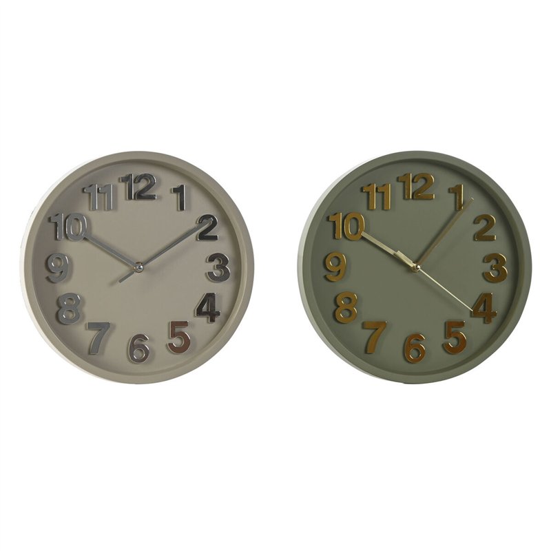 Horloge Murale Home ESPRIT Vert Gris PVC Urbaine 30 x 4 x 30 cm (2 Unités)