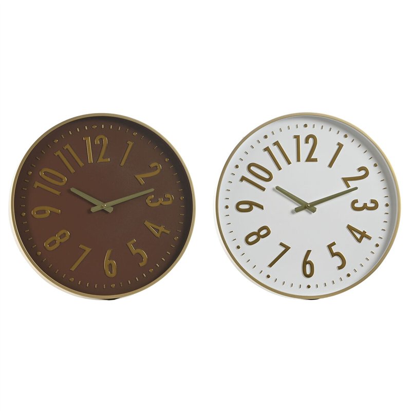 Horloge Murale Home ESPRIT Blanc Marron Doré PVC 45 x 4 x 45 cm (2 Unités)