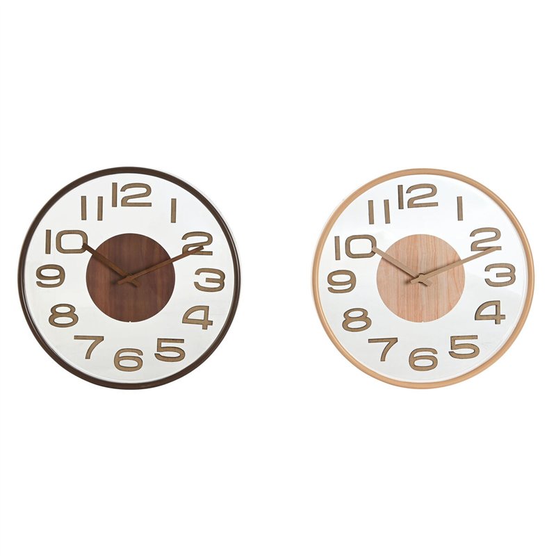Horloge Murale Home ESPRIT Marron Naturel PVC Bois 30 x 4,7 x 30 cm (2 Unités)