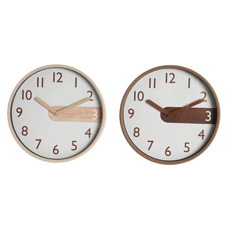 Horloge Murale Home ESPRIT Marron Naturel PVC Bois 30 x 4,7 x 30 cm (2 Unités)