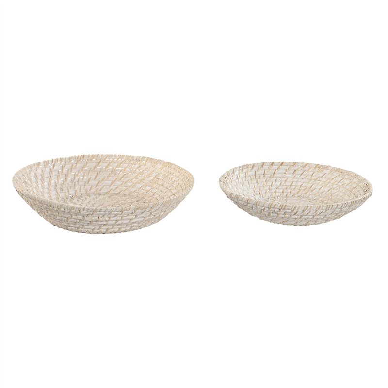 Centre de Table Home ESPRIT Blanc Naturel Bambou Rotin 35 x 35 x 8 cm (2 Pièces)