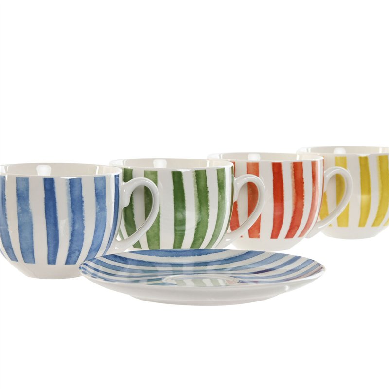 Image secondaire de Jeu de 6 tasses avec plat Home ESPRIT Jaune Bleu Vert Corail Porcelaine 240 ml