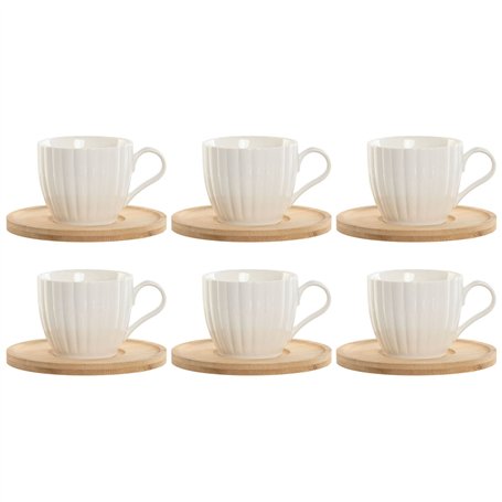 Jeu de 6 tasses avec plat Home ESPRIT Blanc Naturel Bambou Porcelaine 220 ml