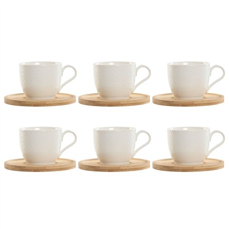 Jeu de 6 tasses avec plat Home ESPRIT Blanc Naturel Bambou Porcelaine 220 ml