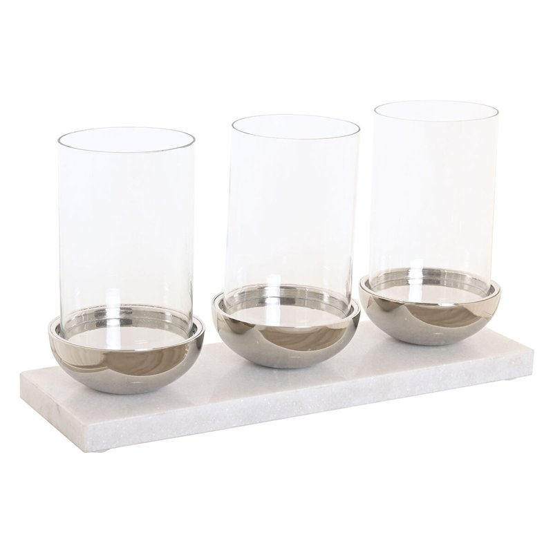 Bougeoir Home ESPRIT Blanc Argenté Verre Marbre 40 x 13 x 22 cm