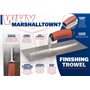 Truelle de lissage Marshalltown avec manche Durasoft courbé en acier doré, très adaptée aux sols et au béton, dimensions de la t