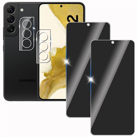 KULAIKE 2 Pièces Anti-Espion Protection Écran Verre Trempé pour Samsung galaxy S22 avec 2 Pièces Protecteur d'objectif de Camera
