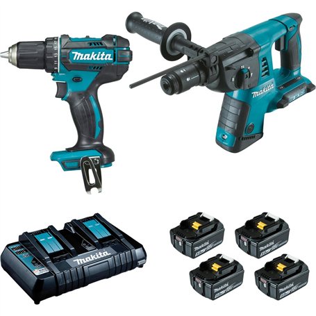 PACK 2 MACHINES MAKITA 18V 5AH : PERFORATEUR BURINEUR DHR264 + PERCEUSE VISSEUSE DDF482 DLX2138PTJ