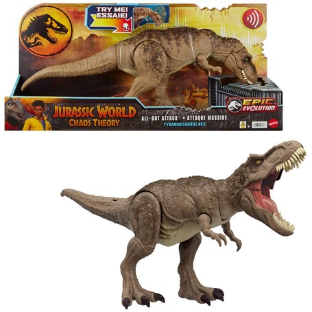 Mattel Jurassic World: La théorie du chaos Netflix - Tyrannosaure Attaque Impitoyable Figurine articulée de dinosaure avec attaq
