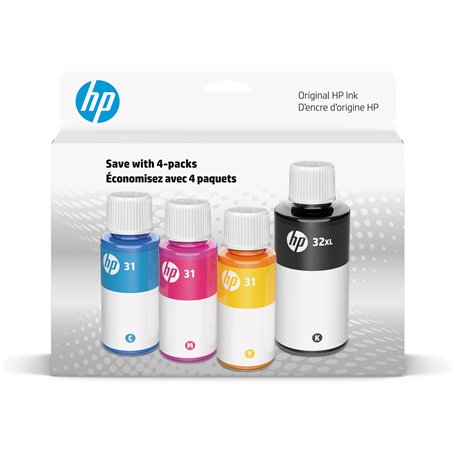 HP 32XL Black & 31 Cyan Magenta Yellow Ink Bottle Bundle Pack