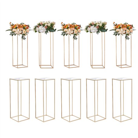 VEVOR 10PCS Support de Fleurs de Mariage 80 cm Porte-fleurs Métal Doré Centre de Table Mariage Vase Géométrique Stratifié Acryli