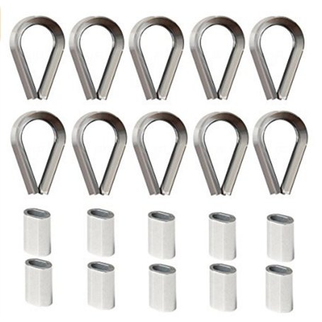 Veda® Lot de 10 cosses de câble en acier inoxydable V4A avec œillet et 10 pinces de serrage en aluminium 4 mm Câble Embouts de 4