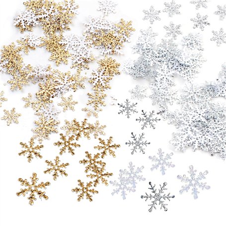 Lot de 900 confettis en forme de flocons de neige blancs et dorés - Décoration d'hiver et de Noël - Petite décoration de table -