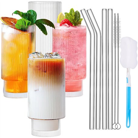 MOYKSRR Lot de 4 Verres à Cocktail avec Paille