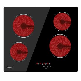 Plaque Vitrocéramique 59cm,Plaque de Cuisson Vitrocéramique Encastrable 6000W,Verre Noir,1.03m Fil Dur, 4 Feux,Minuteur Plaque Vitrocéramique 59cm