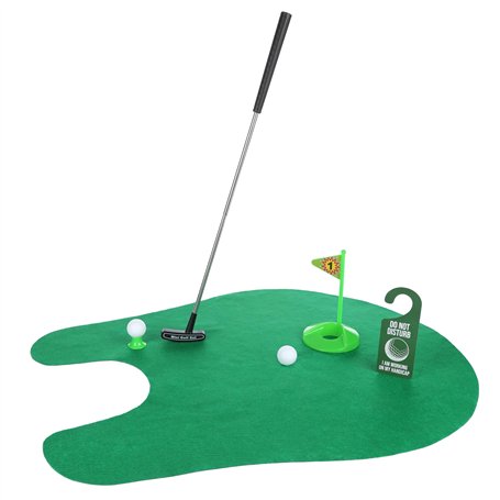 FunX Coffret cadeau de golf de toilette - Mini cadeau amusant pour homme pour la salle de bain avec tapis de putting - 7 pièces