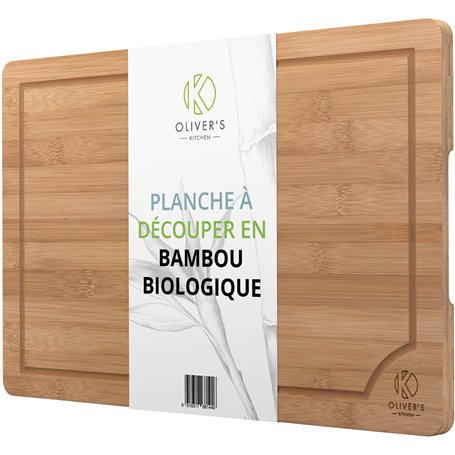 Oliver's Kitchen's Planche à Découper 100% Bambou Naturel (45 x 30 x 2 cm) en Bois Réversible - Pratique
