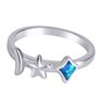 KELITCH Bague Mariage Femme Argent 925 Étoiles Lune Four Horn Opale Anneau Simples Fiançailles Alliance Cadeau Bijou Bleu