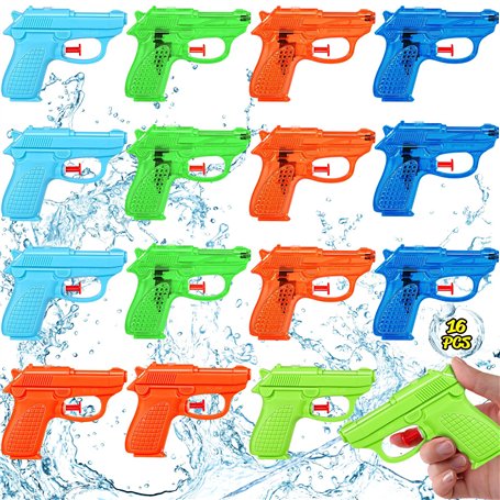 KDISHKRA Pistolet à Eau Lot de 16 – Mini Pistolets et Fusils à Eau pour Enfant