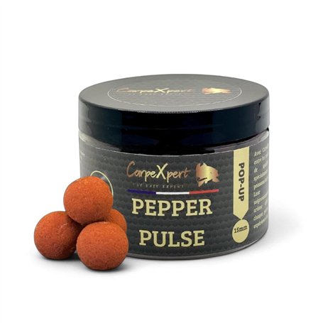 CarpeXpert - Pop-up Pepper Pulse - 15mm - Bouillette Flottante Boosté & Hyperprotéiné - Diffusion Continue sur 22h+ - 50g - Appâ