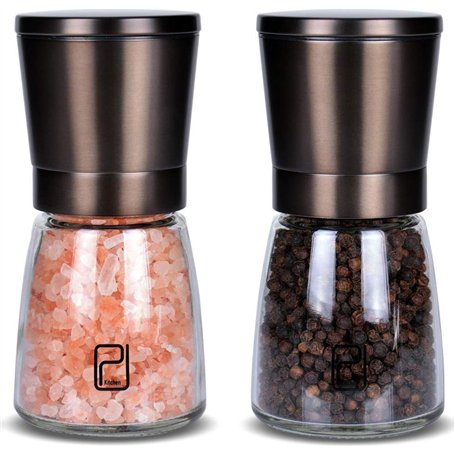 Ensemble de Moulin à Poivres et Sel en Acier Inoxydable Noir Avec Support en Bois Bambou – Salière et Poivrières avec Grosseur R