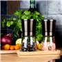 Ensemble de Moulin à Poivres et Sel en Acier Inoxydable Noir Avec Support en Bois Bambou – Salière et Poivrières avec Grosseur R