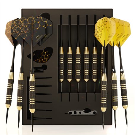 CC-Exquisite Conseil en Acier Professionnel Darts Set - 6 x 22g Brass barils avec 12 Vols Standard/Slim