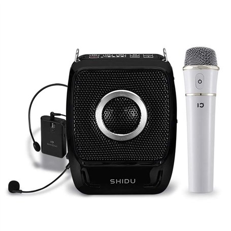 Amplificateur de Voix sans Fil Bluetooth Portable SHIDU 25W Amplificateur Voix Haut Parleur avec Micro Casque + UHF Compact Hand