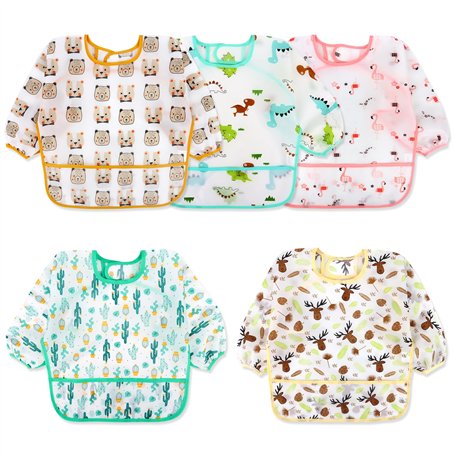 YARVPUV 5 Pièces Bavoirs Manches Longues Bebe Imperméables Bavoirs Manches Longues Lavables Bavoir Imperméable Bébé pour 6-36 Mo