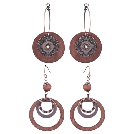 SLEEKEE 2 Paires De Boucles d'oreilles en Bois Style Ethnique