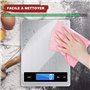 Balance de cuisine numérique 15 kg avec écran LCD + acier inoxydable + verre trempé - Précision jusqu'à 1 g - g/kg/lb:oz/ml/fl'o