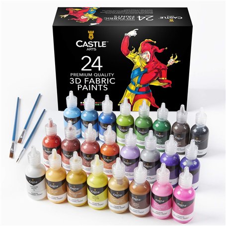 Castle Art Supplies Set de Peinture 3D Textile | 24 Flacons de 29 ml