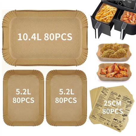 SdreMelo Papier Cuisson pour Ninja 10.4L Papier Cuisson Air Fryer 320 Pièces Cuisson Paper Liner Qualité Alimentaire 10.4L Dual