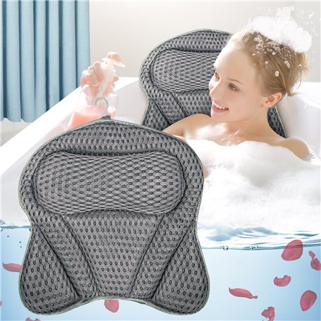 Oreiller de Bain Ergonomique 4D avec 6 Ventouses Antidérapantes
