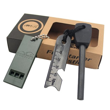 Pierre à Feu Allume Feu en Silex Magnésium Briquet Kit 7 en 1 avec Manche en Bois Fabriqué à La Main épais De 5/16" 10